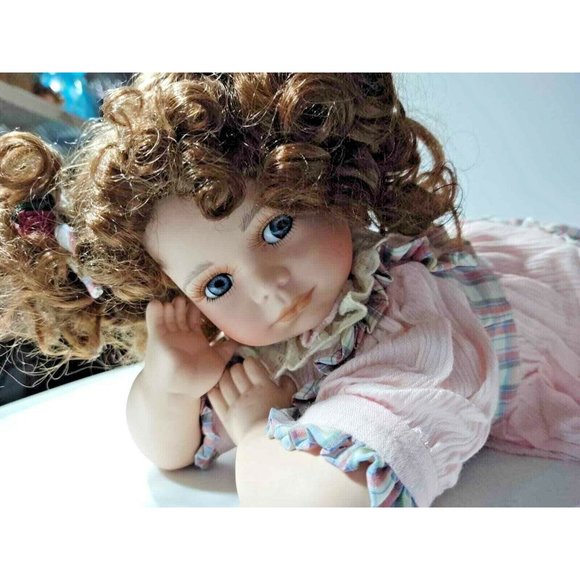Porcelain Collectible Baby Doll 15 inches length 7 inches tall Sweet Face - Picture 7 of 9